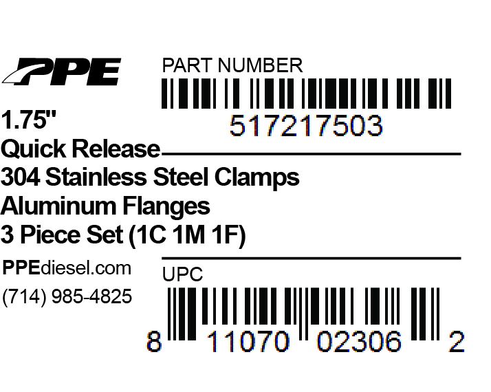 PPE Diesel 1.75 Inch QR Aluminum V-Band 3 Pc Set 1C 1M 1F  517217503