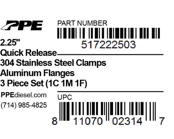 PPE Diesel 2.25 Inch QR Aluminum V-Band 3 Pc Set 1C 1M 1F  517222503
