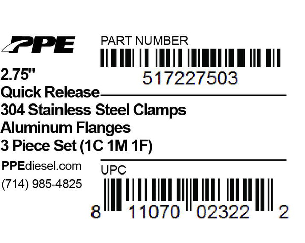 PPE Diesel 2.75 Inch QR Aluminum V-Band 3 Pc Set 1C 1M 1F  517227503