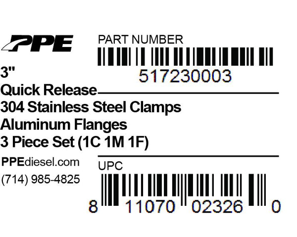 PPE Diesel 3.0 Inch QR Aluminum V-Band 3 Pc Set 1C 1M 1F  517230003