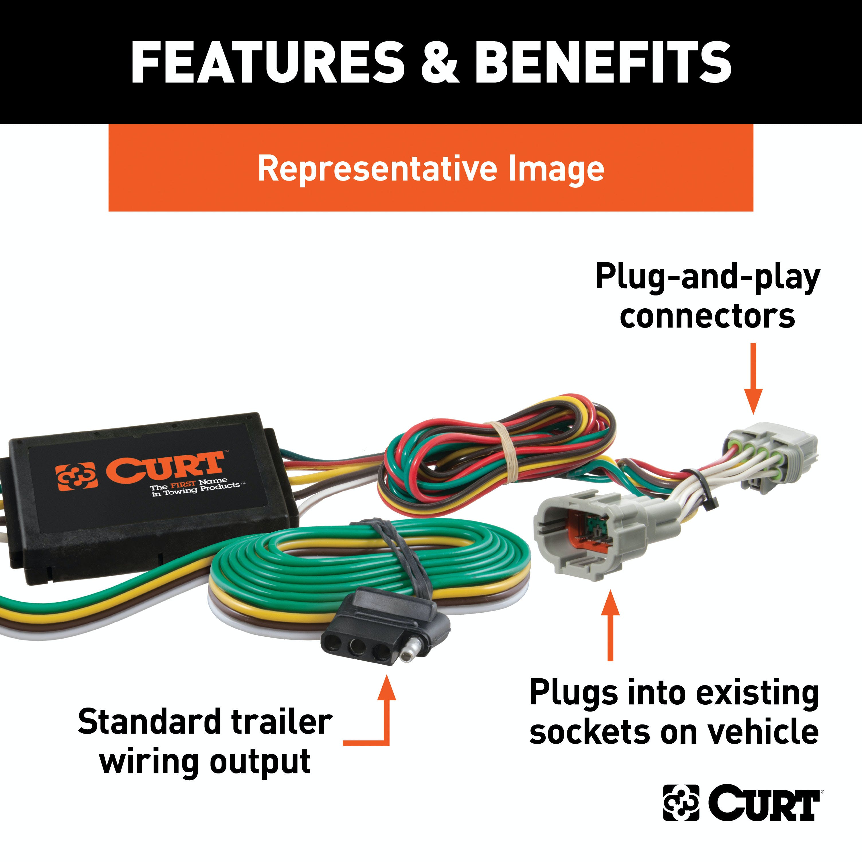 CURT 56355 Custom Wiring Harness, 4-Way Flat Output, Select Volvo XC60