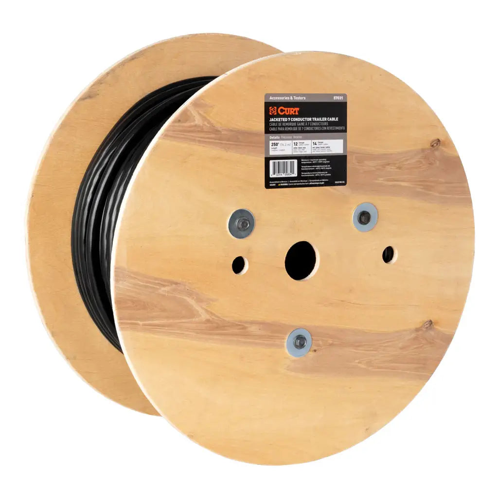 CURT 7-Wire Trailer Cable Wiring, 250' Spool, 12/14 Gauge Wire 57031
