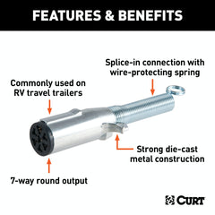 CURT 58181 7-Way Round Connector Plug with Spring (Trailer Side, Packaged)