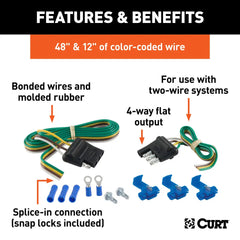 CURT 4-Way Flat Connector Plug & Socket with 12" & 48" Wires & Hardware (Packaged) 58305