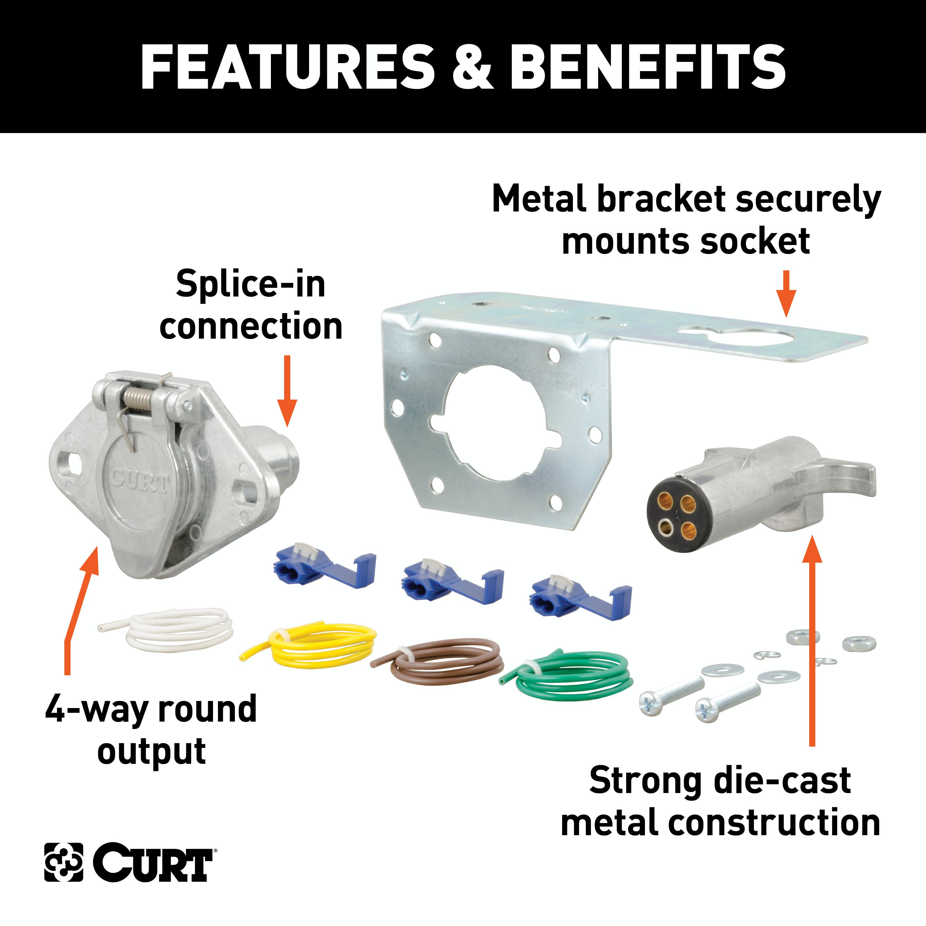 CURT 58677 4-Way Round Connector Plug and Socket with Hardware (Packaged)