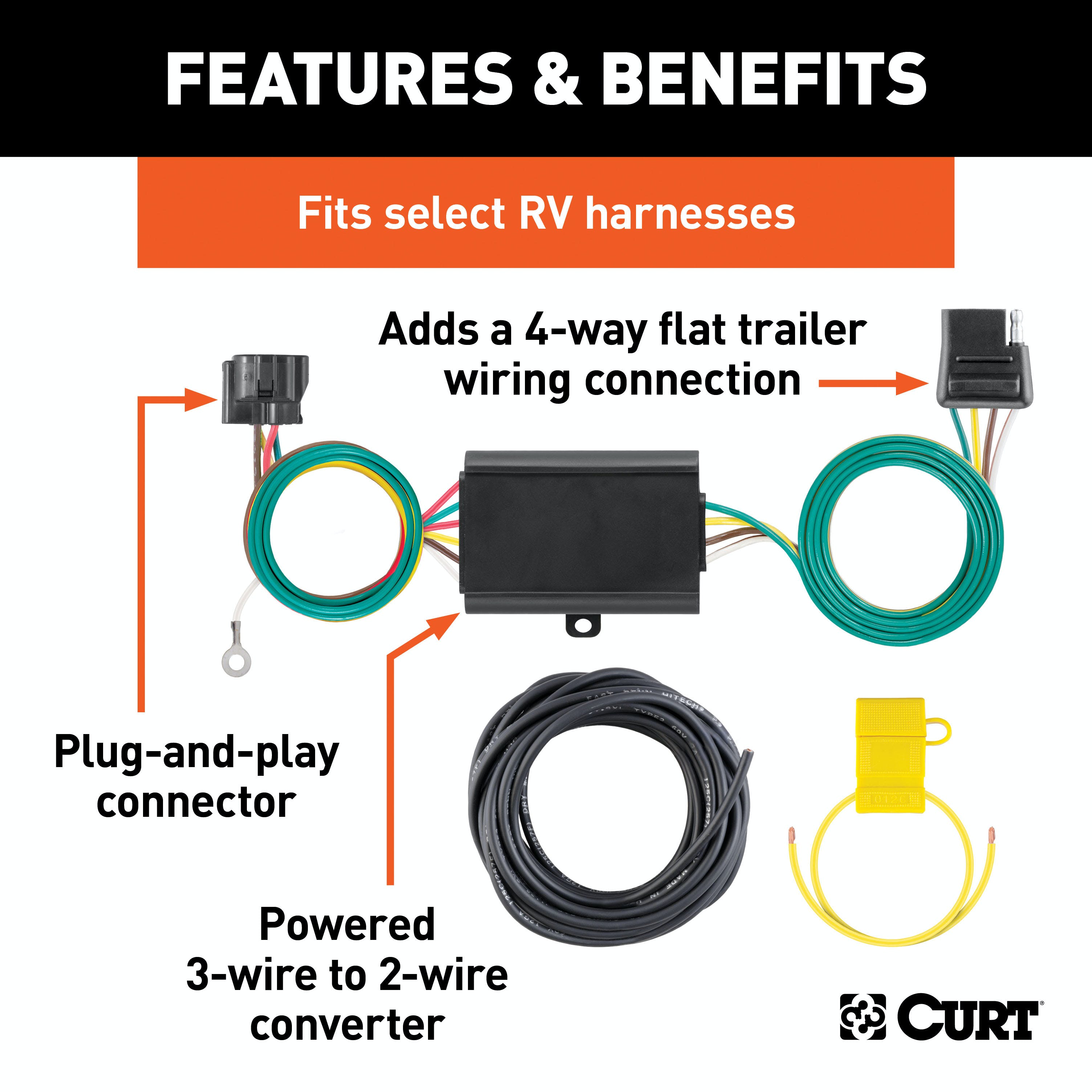 CURT 58920 Custom Towed-Vehicle RV Wiring Harness Add-On