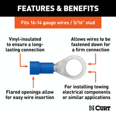 CURT 59525 Ring Terminals (16-14 Wire Gauge, 5/16 Stud Size, 100-Pack)