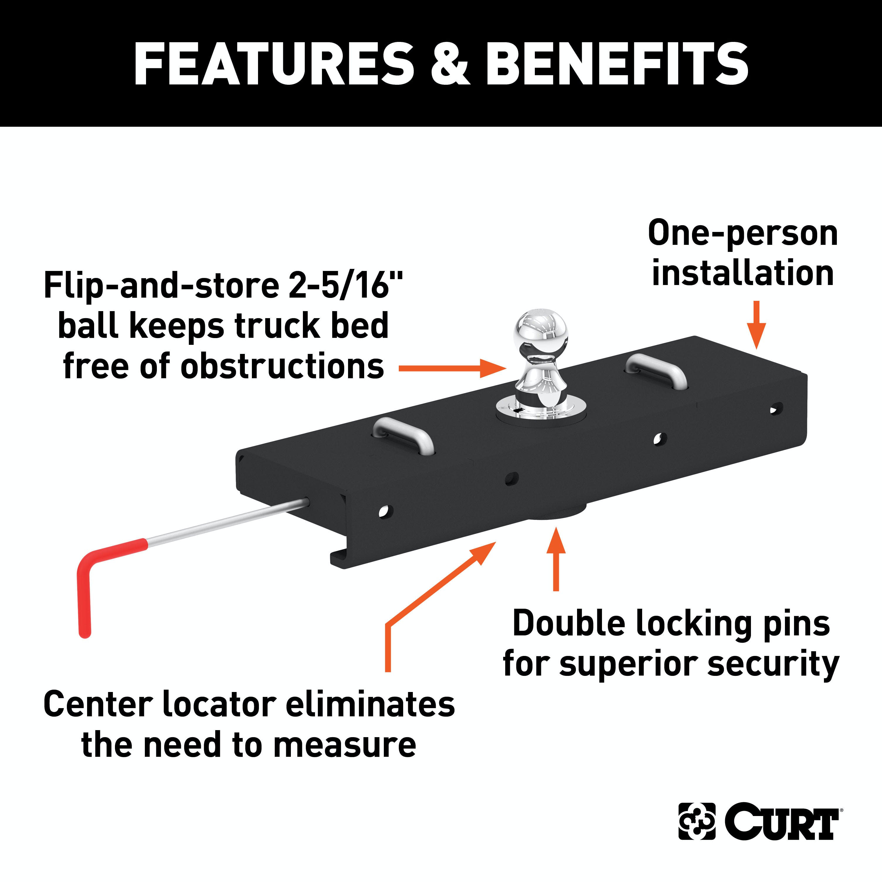 CURT 60611 Double Lock EZr Gooseneck Hitch, 2-5/16 Ball, 30K (Brackets Required)