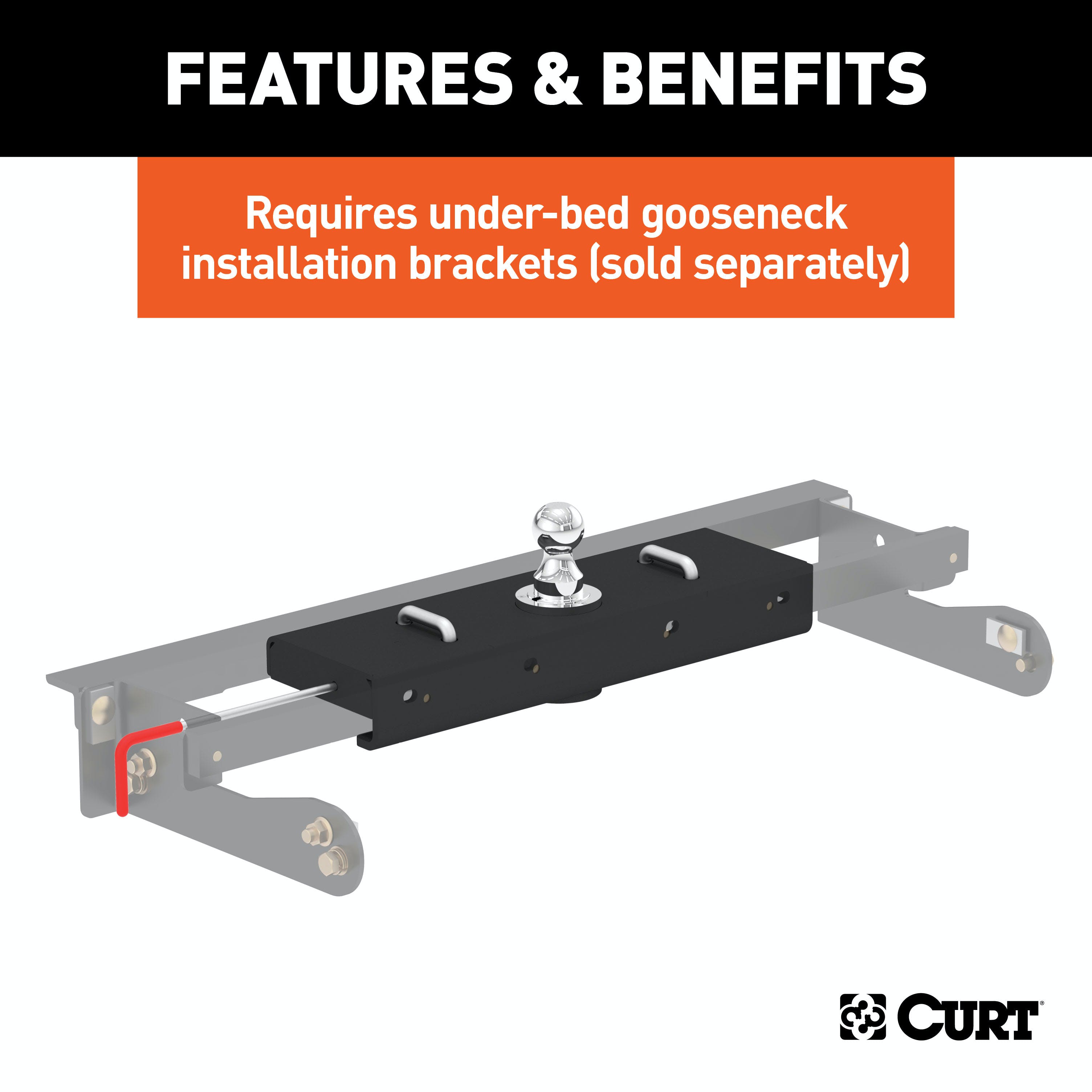 CURT 60611 Double Lock EZr Gooseneck Hitch, 2-5/16 Ball, 30K (Brackets Required)