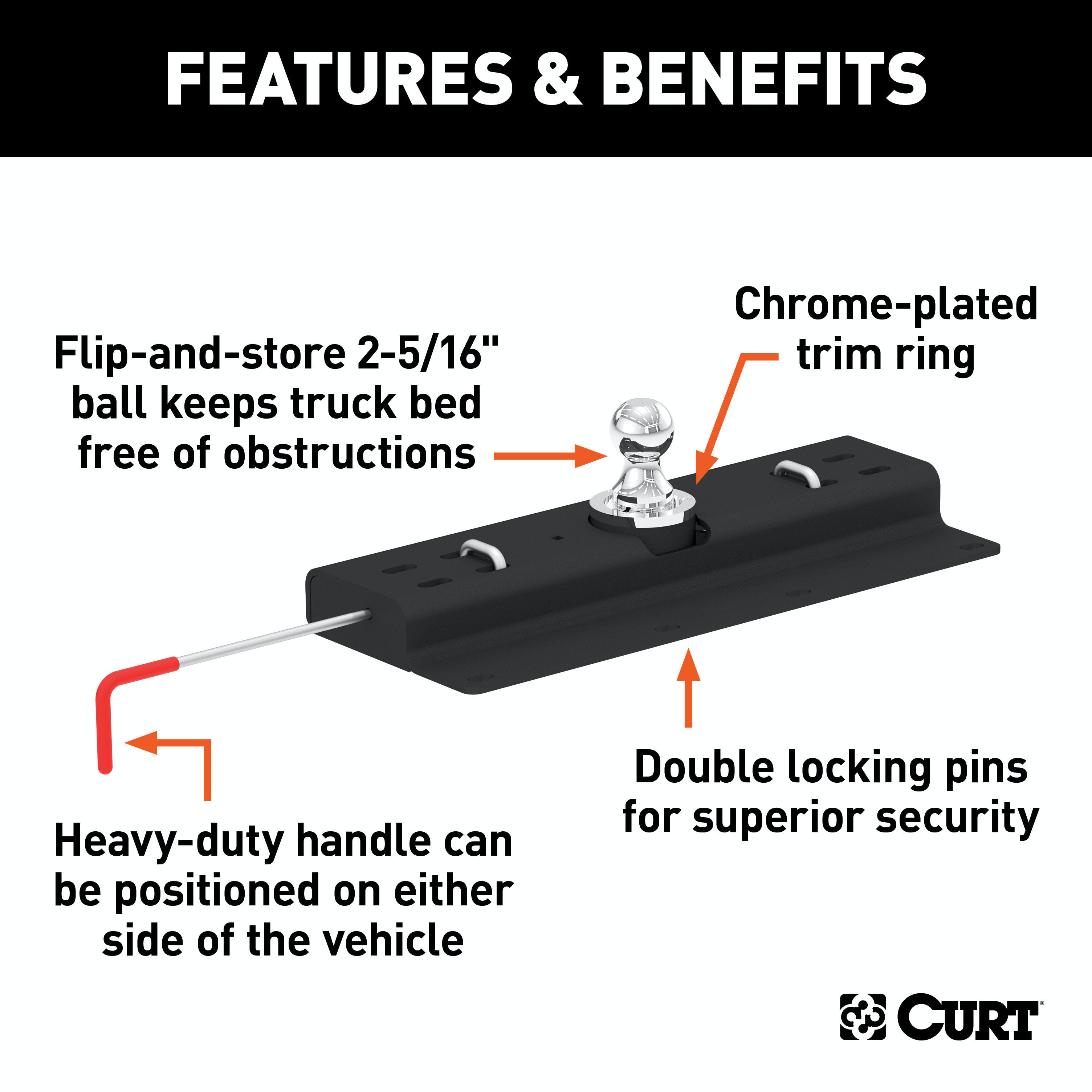 CURT 60615 Double Lock Gooseneck Hitch, 2-5/16 Ball, 30K (Brackets Required)