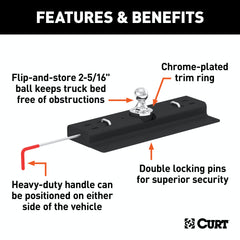 CURT 60615 Double Lock Gooseneck Hitch, 2-5/16 Ball, 30K (Brackets Required)