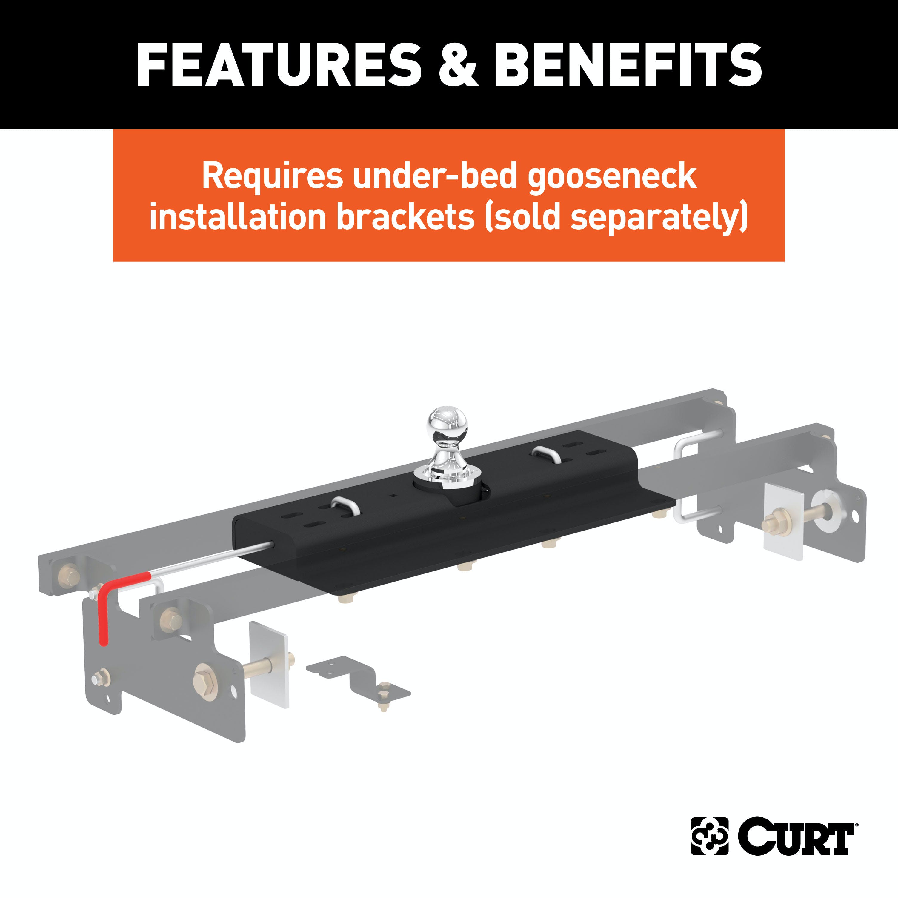 CURT 60615 Double Lock Gooseneck Hitch, 2-5/16 Ball, 30K (Brackets Required)