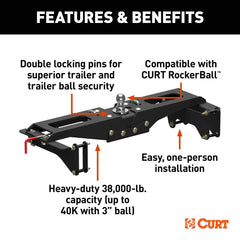 CURT PowerHaul Double Lock Gooseneck Hitch, Fits Select Chevy Silverado, GMC Sierra 60704