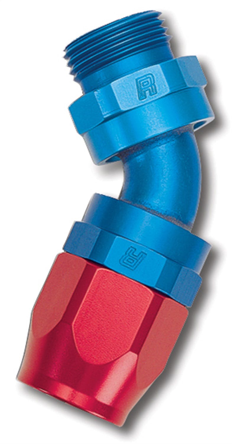 Russell 612440 Hose End; Radius Port; 45?, -6AN inlet, -6AN out; Blue/Red Finish