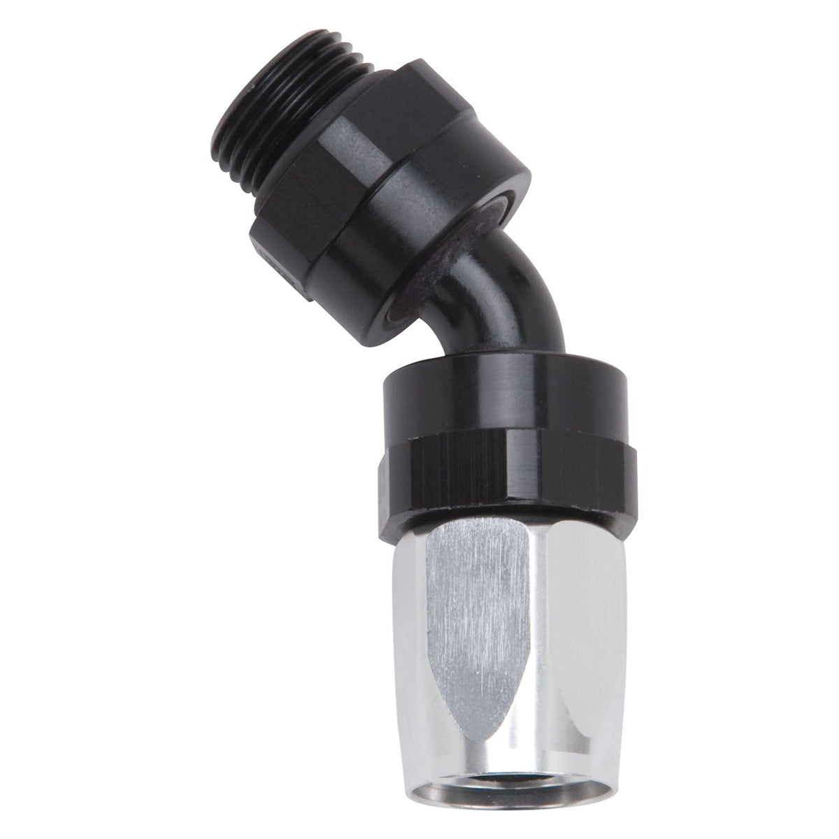 Russell 612453 Hose End; Radius Port; 45?, -8AN inlet, -8AN out; Black Finish