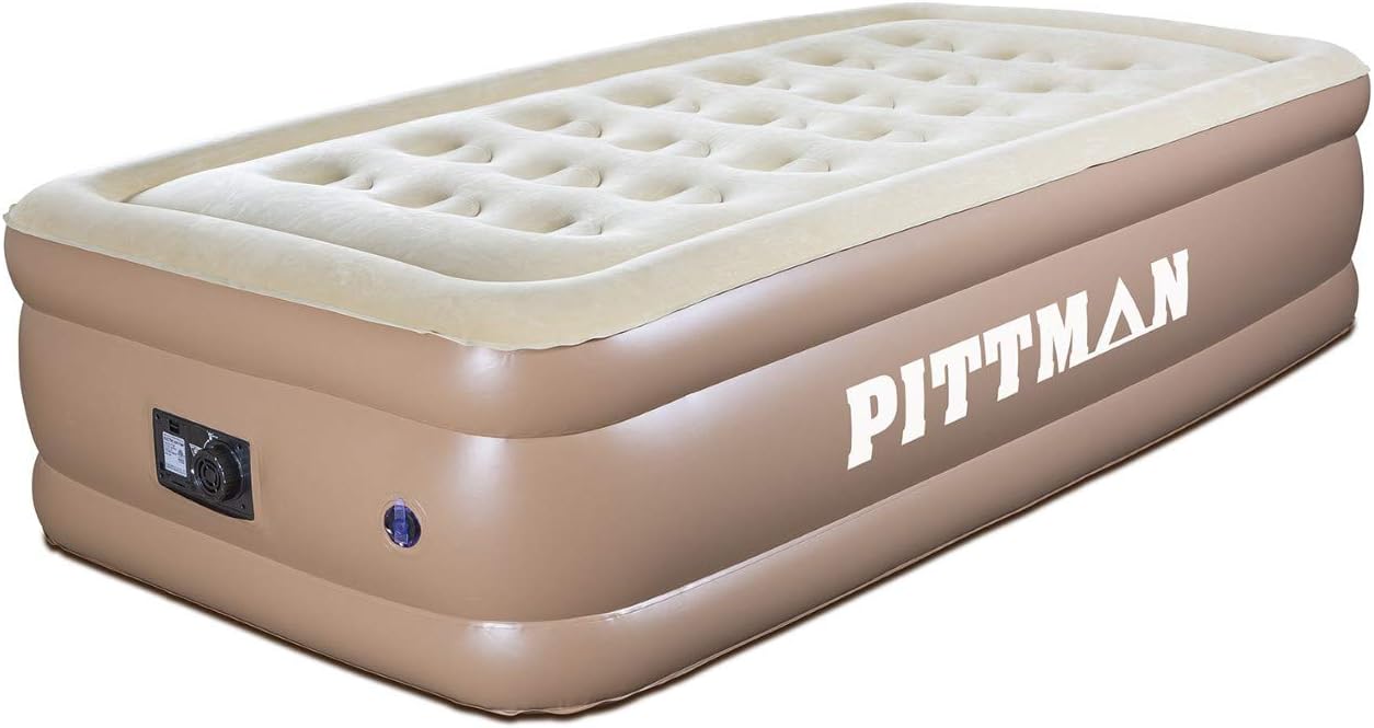 Pittman Outdoors PPI-TWIN18 Pittman Twin Comfort Never Leak Double High Air Mattress, Built-in Electric Pump