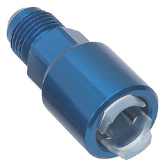 Russell 644000 EFI fuel fitting; 8-AN male to 3/8 inch female quick connect; black finish