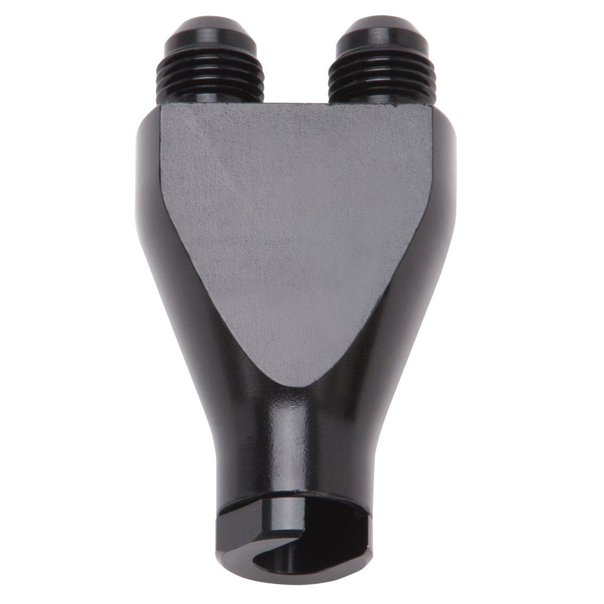 Russell 644143 Y-block adapter. 3/8 inch SAE quick disconnect female to 2x -6 AN male flare. B