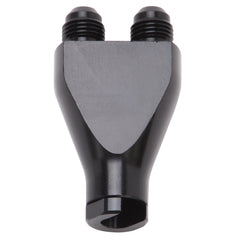 Russell 644143 Y-block adapter. 3/8 inch SAE quick disconnect female to 2x -6 AN male flare. B