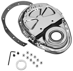 PROFORM 66666 Engine Timing Chain Cover; Chrome; Steel; Two-Piece Style; Fits SB Chevy