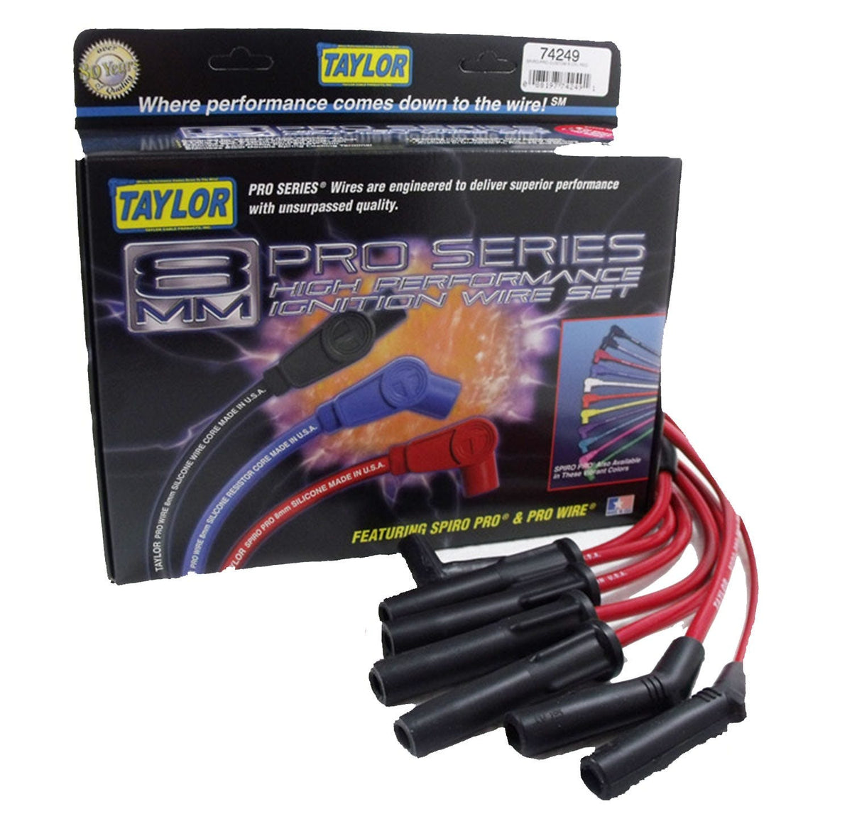 Taylor Cable Products 74249 8mm Spiro-Pro custom 6 cyl red