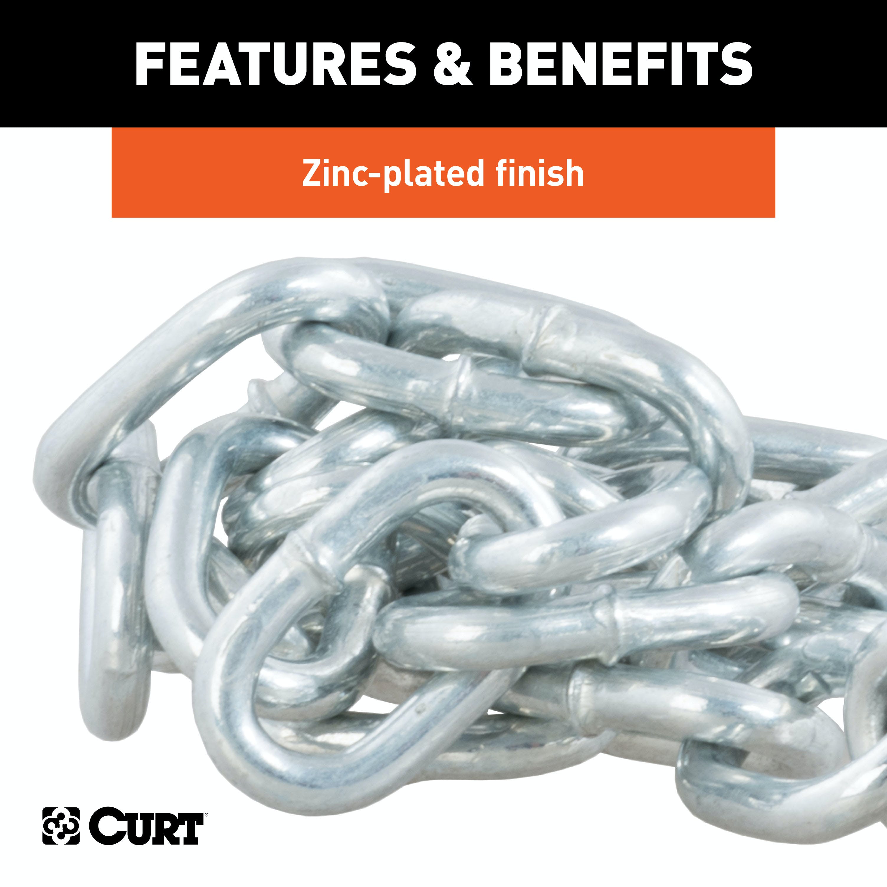 CURT 80020 27 Safety Chain with 1 S-Hook (2,000 lbs, Clear Zinc)