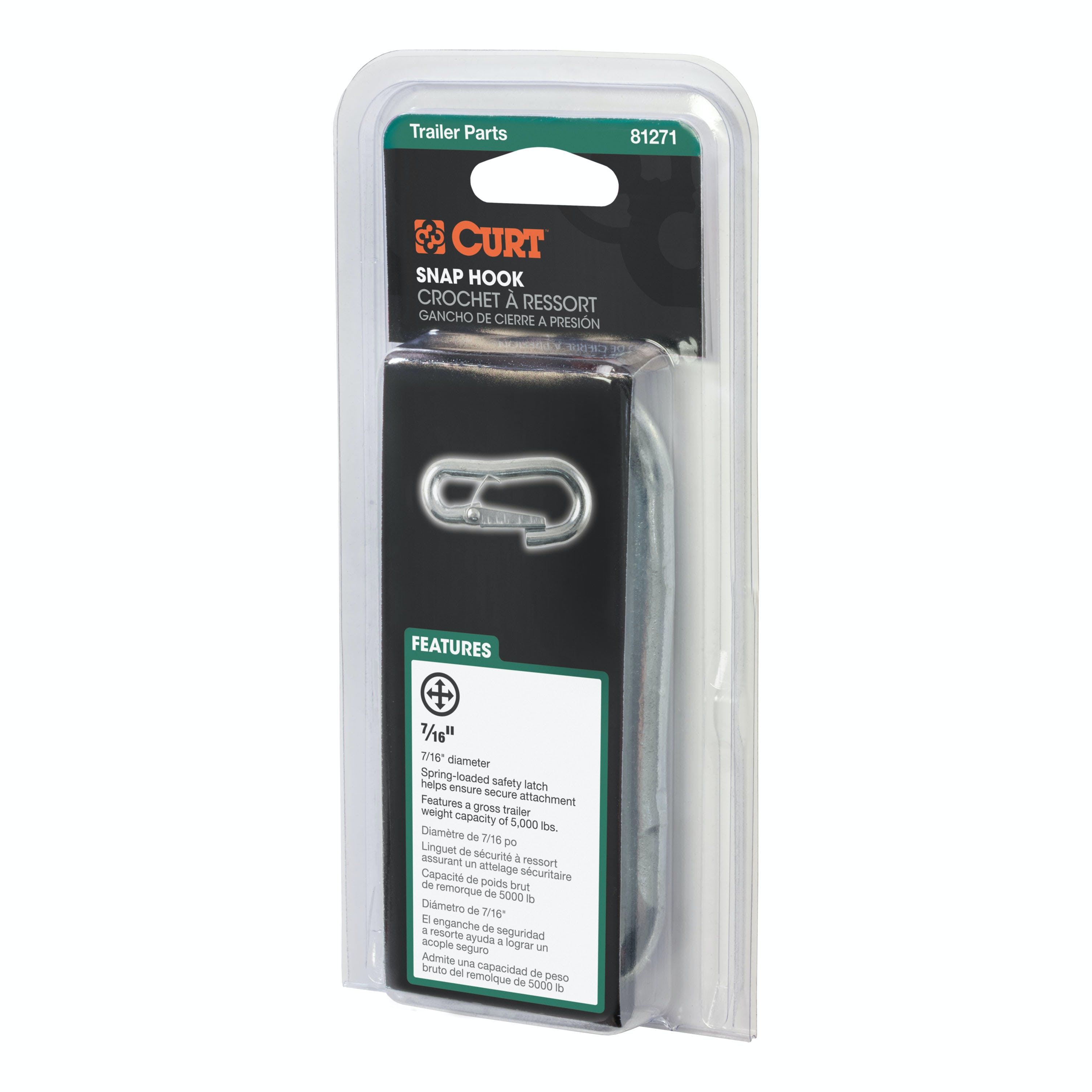 CURT 81271 7/16 Snap Hook (5,000 lbs, Packaged)