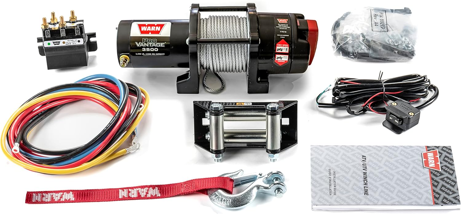 WARN ProVantage 3500 Winch - 3500 lb. Capacity 50 ft of 3/16 inch Wire Rope Roller Fairlead Wired Remote Control Weather-Sealed ATV/UTV 108216