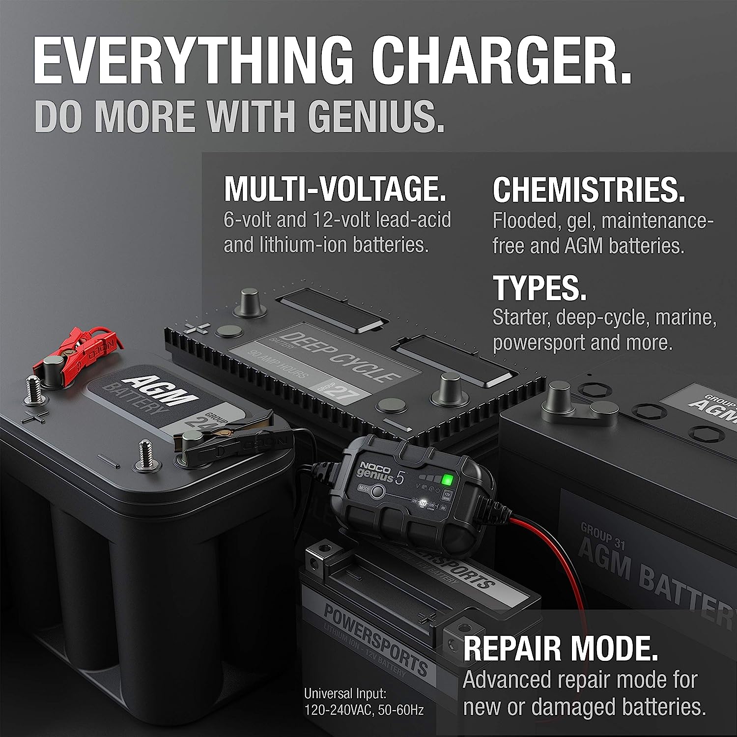 NOCO GENIUS5 5-Amp Battery Charger Battery Maintainer and Battery Desulfator