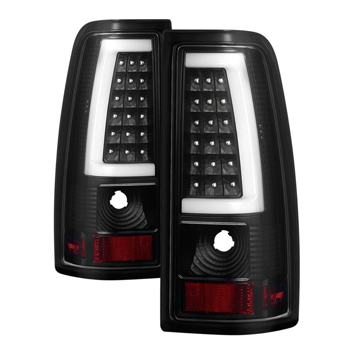 XTUNE POWER 9038761 Chevy Silverado 1500 2500 3500 99 02 GMC Sierra 1500 2500 3500 99 06 and 2007 Sierra Classic Version 3 Tail Lights Light Bar LED Black