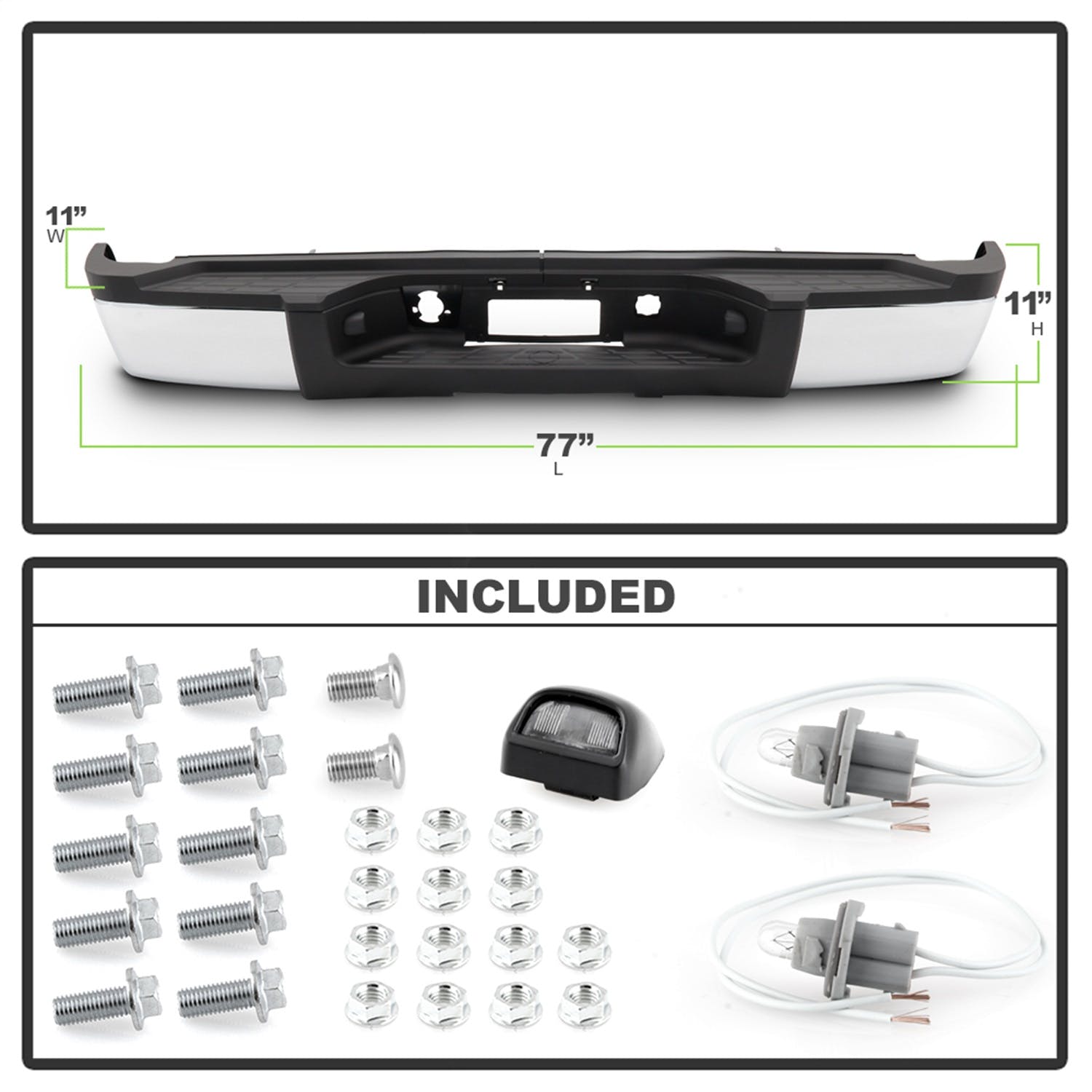 XTUNE POWER 9047350 OEM Style Steel Rear Bumper Chrome ( Brackets Hardware And Step Pads Included )