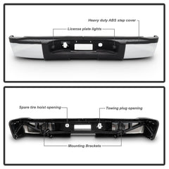 XTUNE POWER 9047350 OEM Style Steel Rear Bumper Chrome ( Brackets Hardware And Step Pads Included )