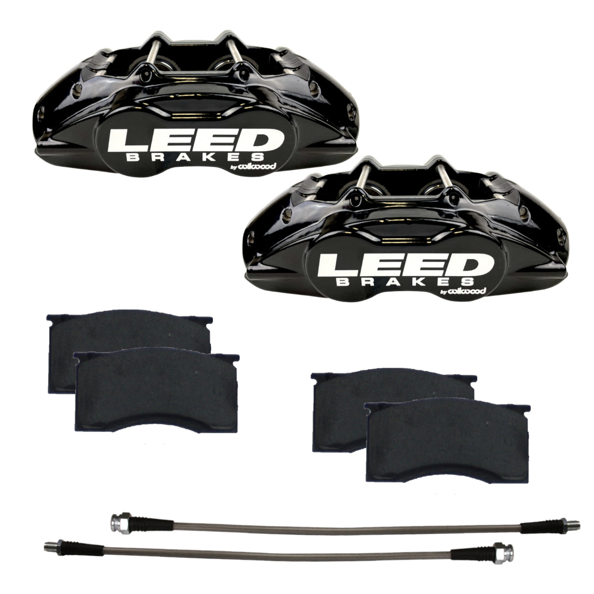 LEED Brakes Front Brake Caliper Kit with Black Powder Coated Calipers BCC0005