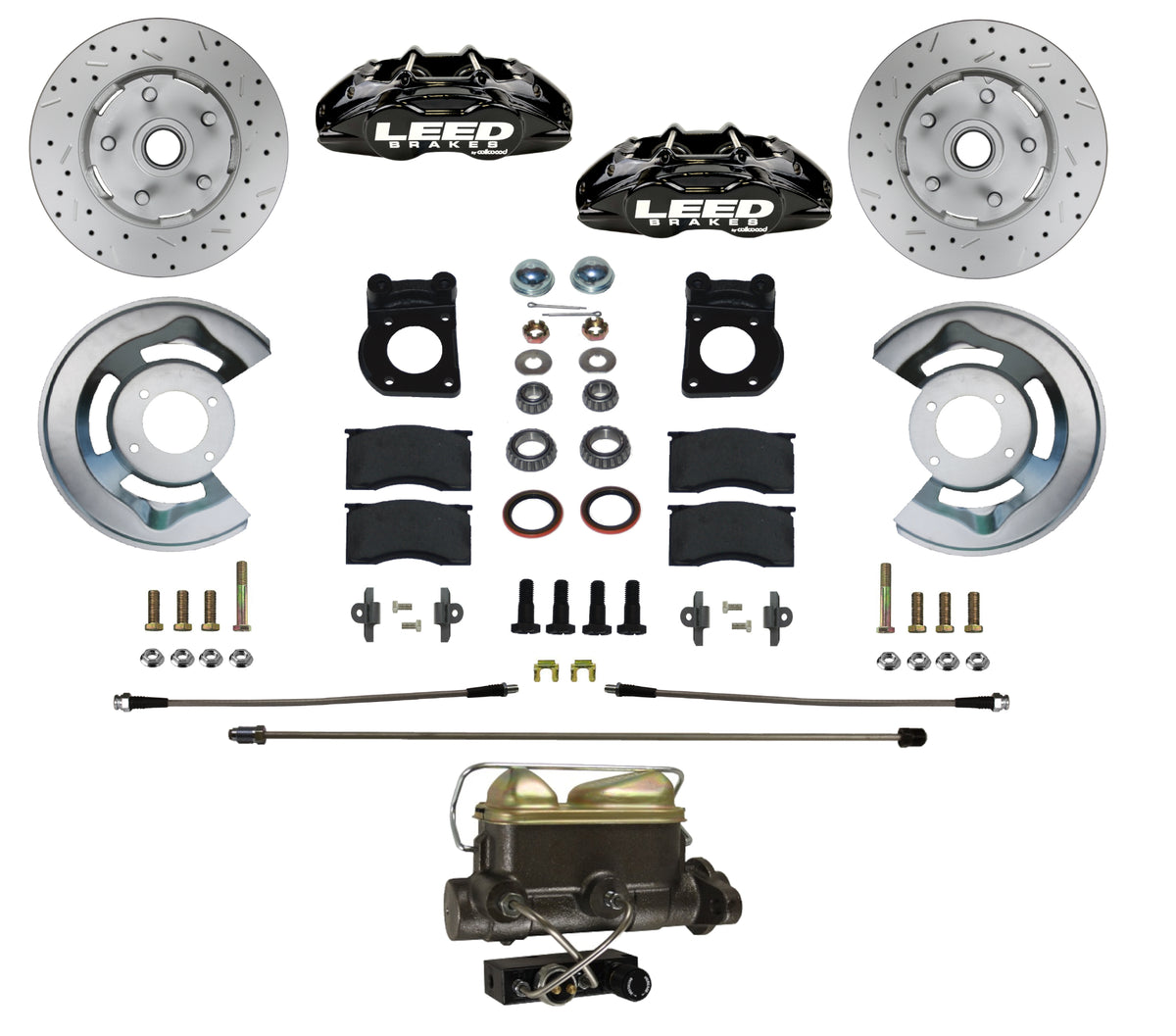LEED Brakes Manual Front Disc Brake Conversion Kit with Drilled and Slotted Rotors and Black Powder Coated Calipers BFC0005-4C7X