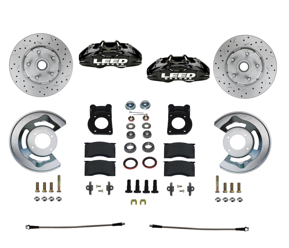 LEED Brakes Front Disc Brake Conversion Kit with Spindles, Drilled and Slotted Rotors and Black Powder Coated Calipers BFC0005SMX