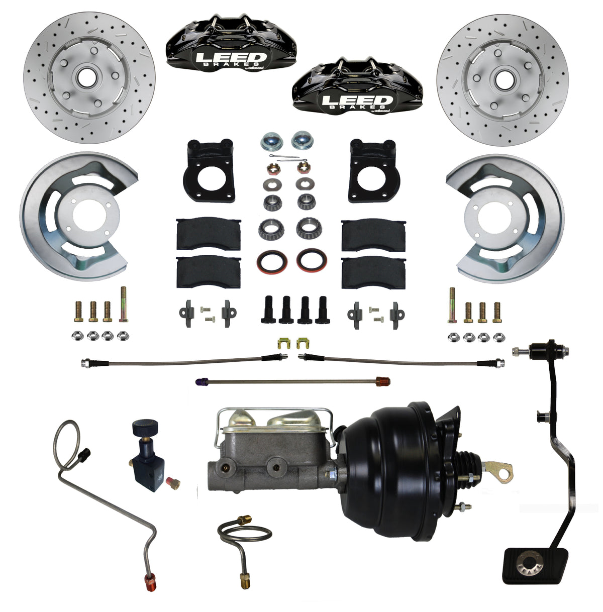 LEED Brakes Power Front Disc Brake Conversion Kit with Drilled and Slotted Rotors and Black Powder Coated Calipers BFC0006-X405MX