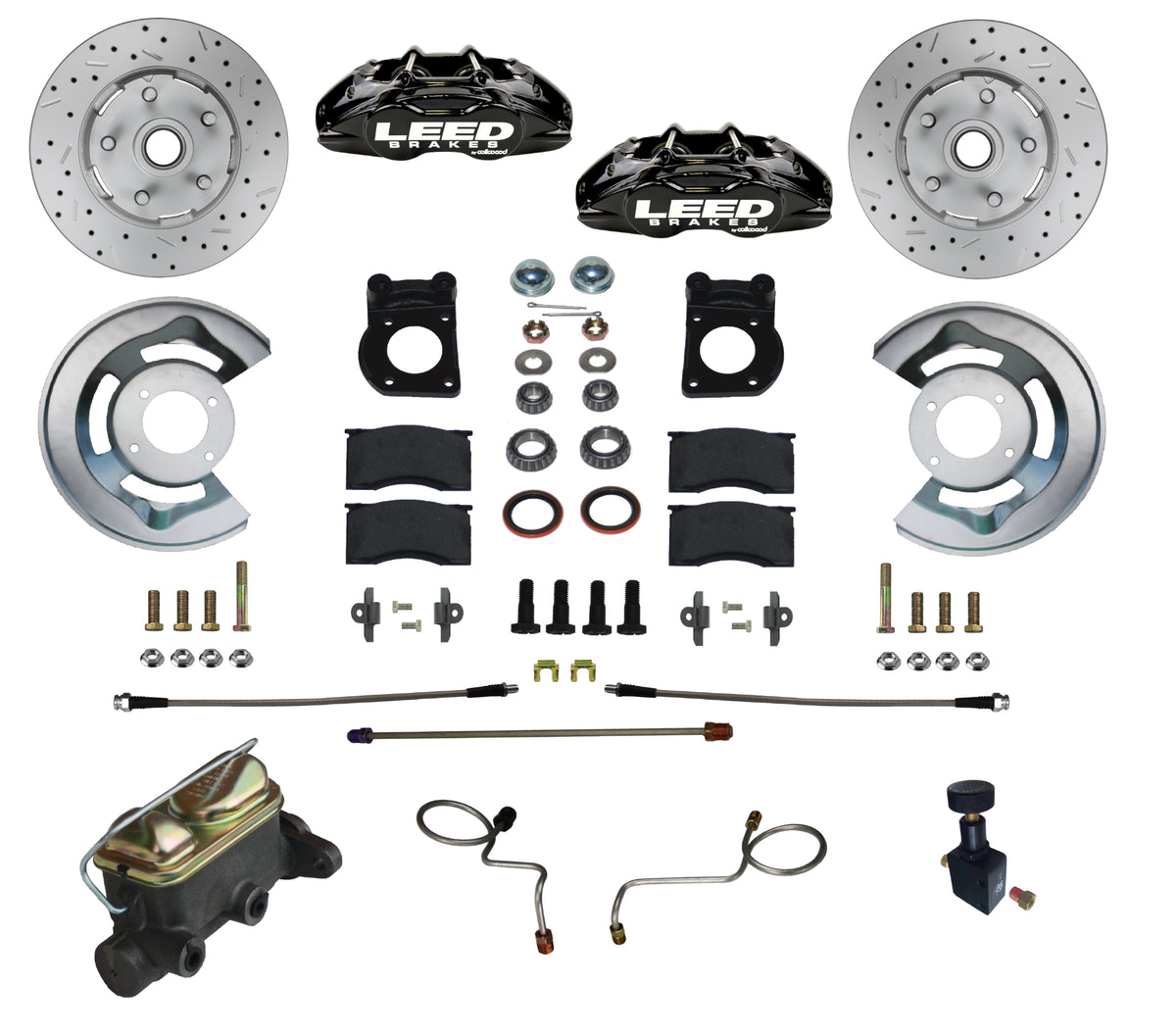 LEED Brakes Manual Front Disc Brake Conversion Kit with Drilled and Slotted Rotors and Black Powder Coated Calipers BFC0008-405X