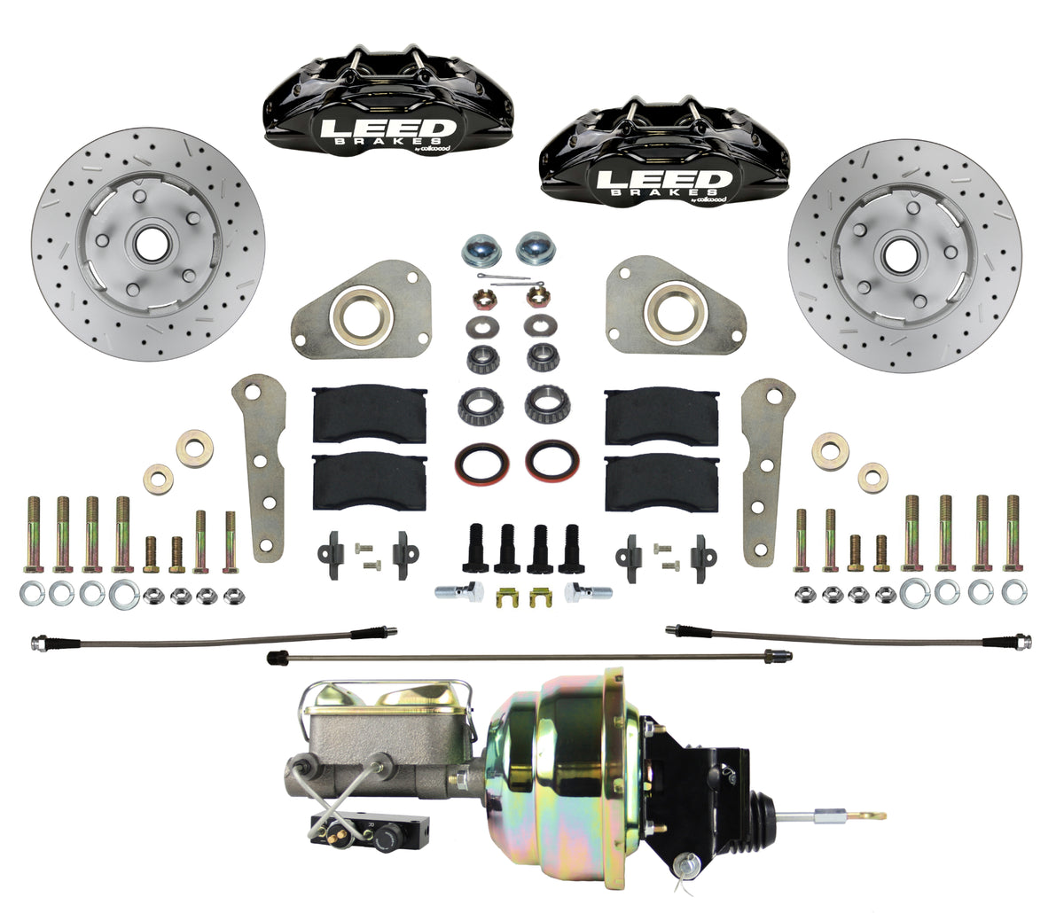 LEED Brakes Power Front Disc Brake Conversion Kit with Drilled and Slotted Rotors and Black Powder Coated Calipers BFC0026-P307X