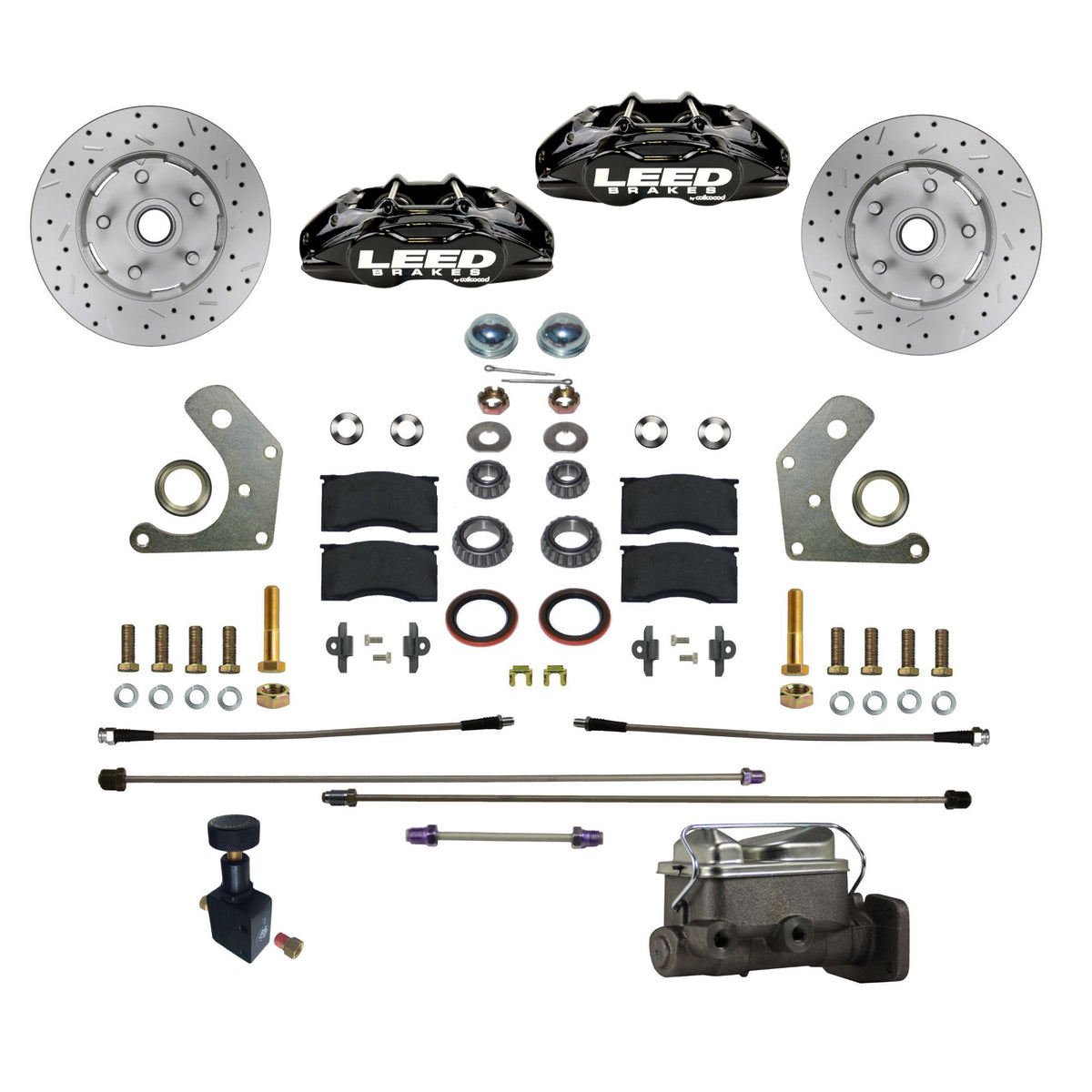 LEED Brakes Power Front Disc Brake Conversion Kit with Drilled and Slotted Rotors and Black Powder Coated Calipers BFC2005-C05PX