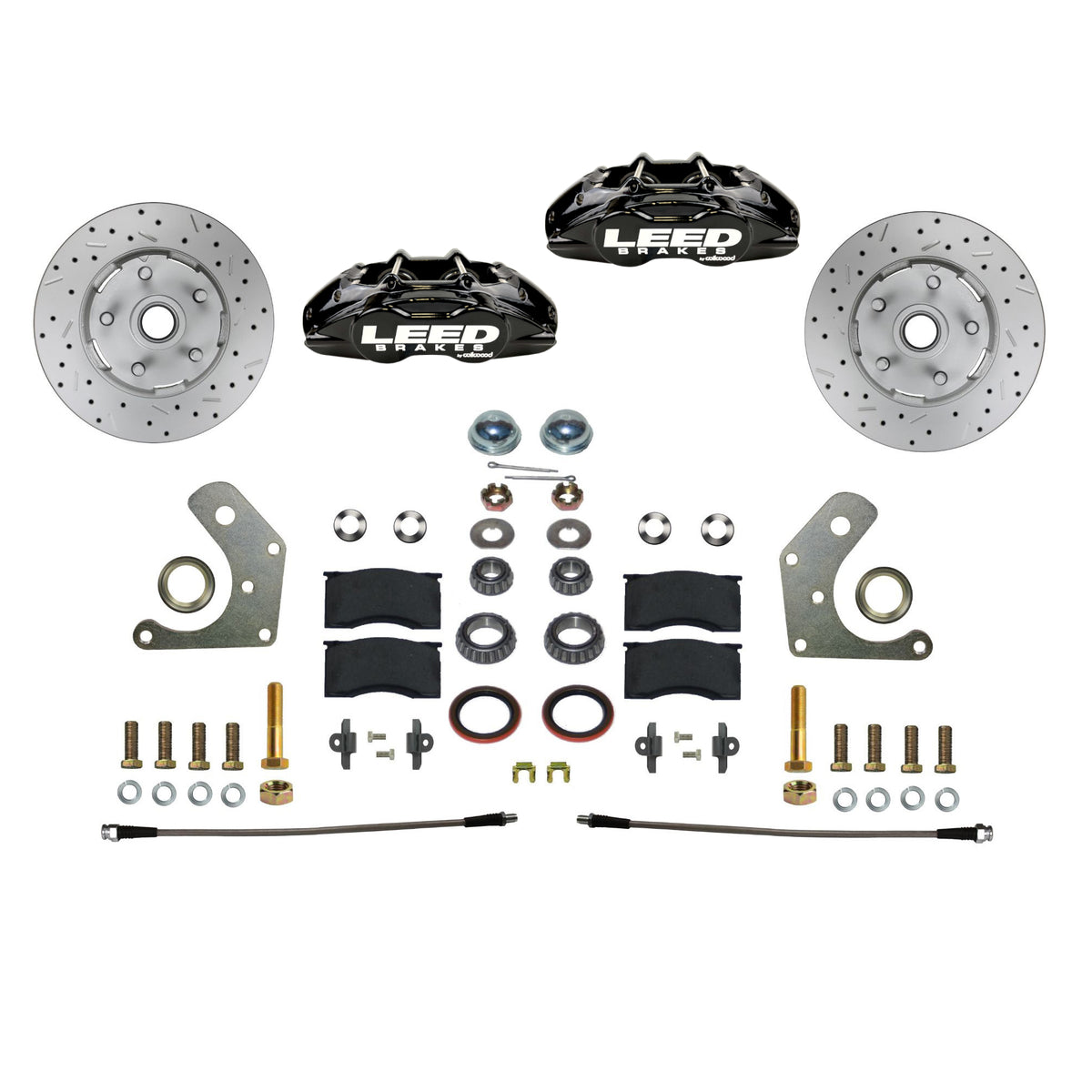 LEED Brakes Front Disc Brake Conversion Kit with Spindles, Drilled and Slotted Rotors and Black Powder Coated Calipers BFC2005SMX