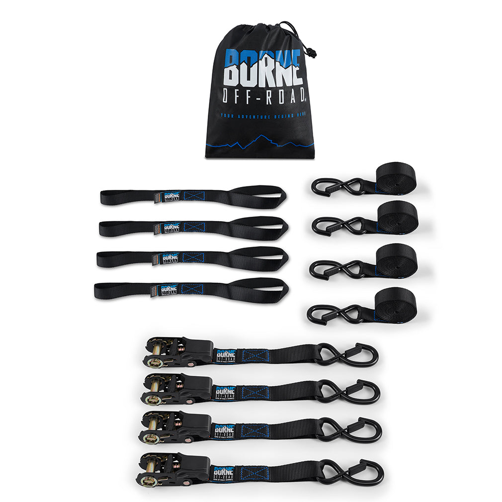 Mishimoto BNRTC-TDMD-4BK Borne Off-Road Medium-Duty Ratchet Tie-Down Kit (4-pack) Black  BNRTC-TDMD-4BK