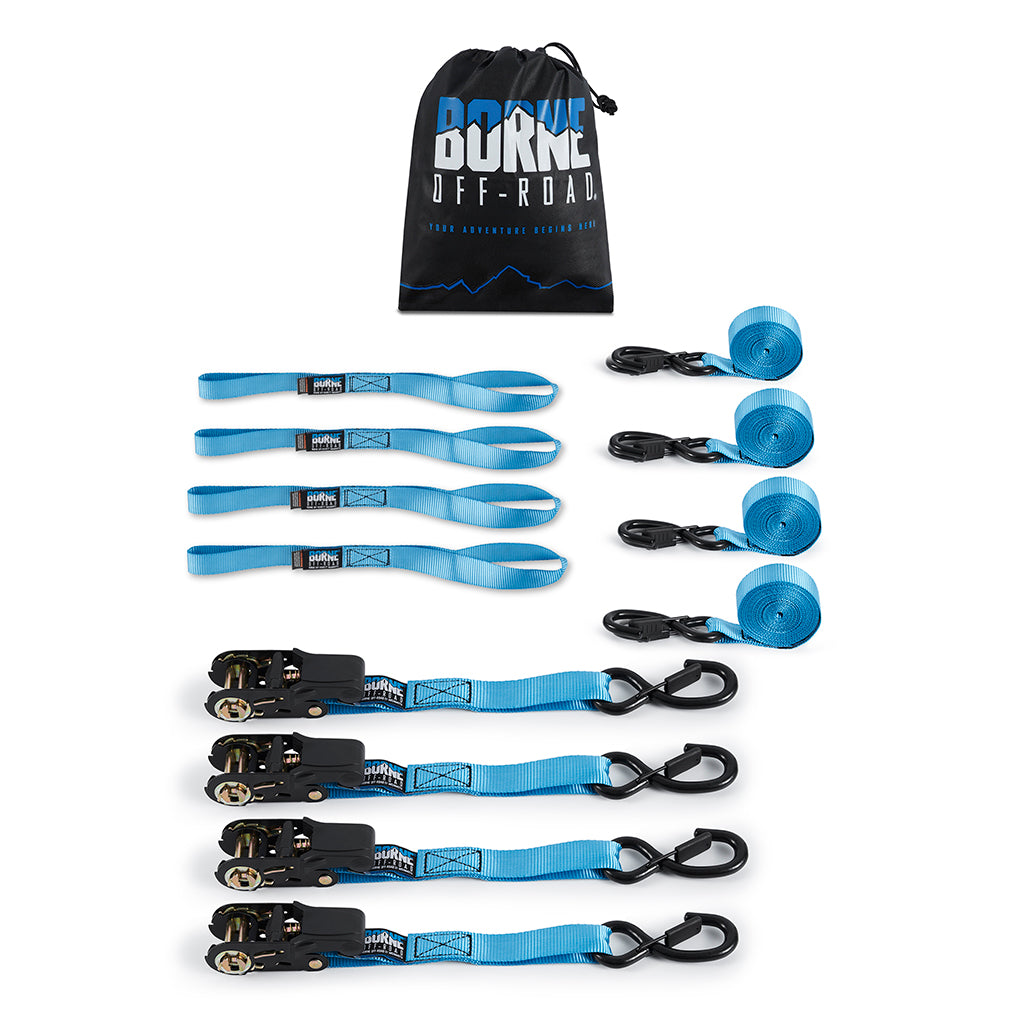Mishimoto BNRTC-TDMD-4BL Borne Off-Road Medium-Duty Ratchet Tie-Down Kit (4-pack) Blue  BNRTC-TDMD-4BL