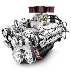 BluePrint Engines 408 ci Small Block Chrysler Engine Deluxe Dressed Carbureted Polished Pulleys BPC4085CTCK