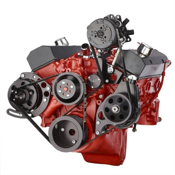 BluePrint Engines SBC FRONT ACCESSORY DRIVE, DUAL-BELT QUICK SERPENTINE W/ ALT, PS, WP, AC, BRACKETS, BOLTS BPP350FDACPS3BK