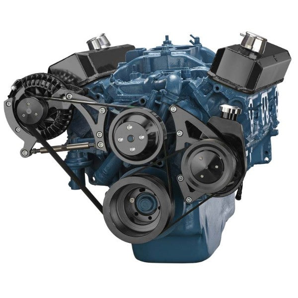 BluePrint Engines SB MOPAR FRONT ACCESSORY DRIVE, DUAL-BELT QUICK SERPENTINE W/ ALT, PS, WP, BRACKETS, BOLTS BPP360FDPS3BK