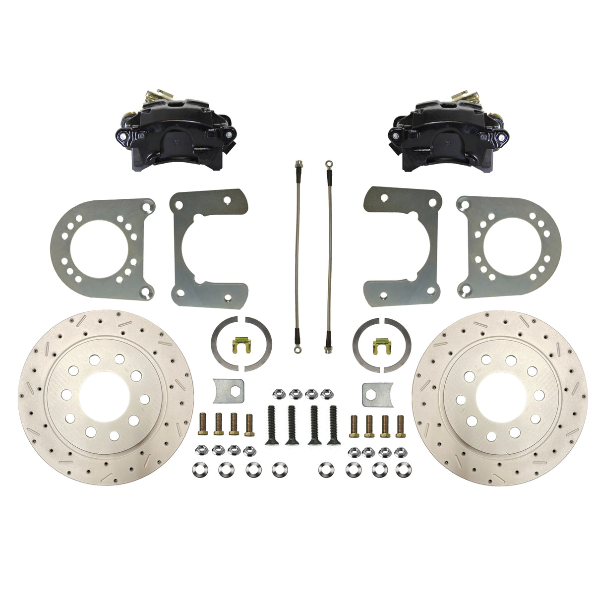 LEED Brakes Rear Disc Brake Conversion Kit with Drilled and Slotted Rotors and Black Powder Coated Calipers BRC0016X