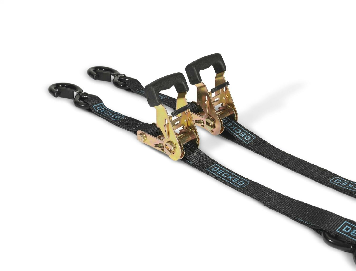 DECKED A0088-RSTP-BLK Standard ratchet straps with DECKED logo - one (1) set of two (2) - black