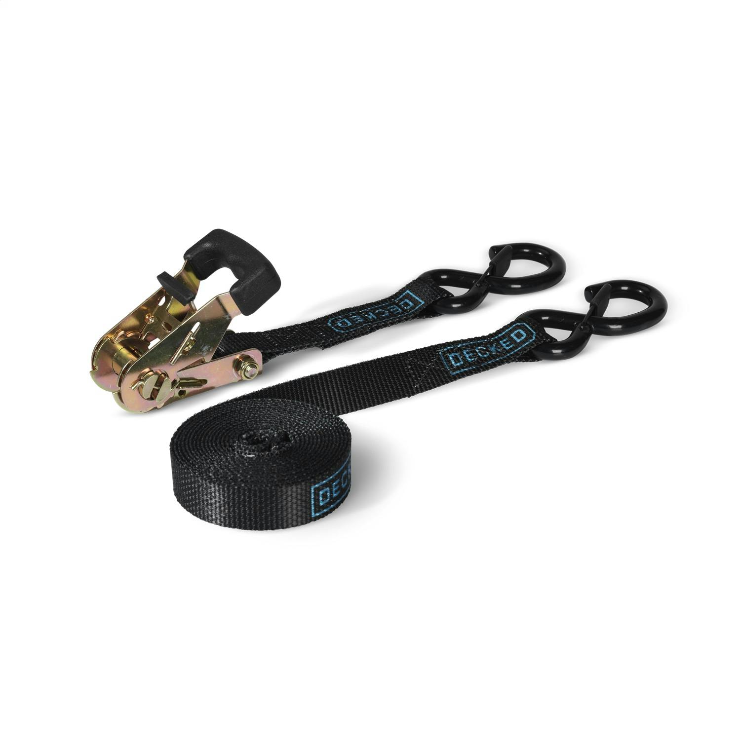 DECKED A0088-RSTP-BLK Standard ratchet straps with DECKED logo - one (1) set of two (2) - black