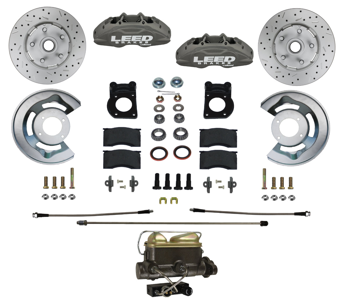 LEED Brakes Manual Front Disc Brake Conversion Kit with Drilled and Slotted Rotors and Anodized Calipers FC0005-4C7X
