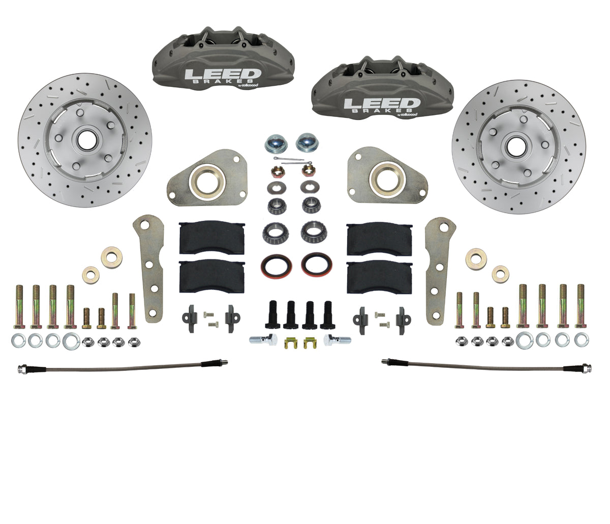 LEED Brakes Front Disc Brake Conversion Kit with Spindles, Drilled and Slotted Rotors and Anodized Calipers FC0026SMX